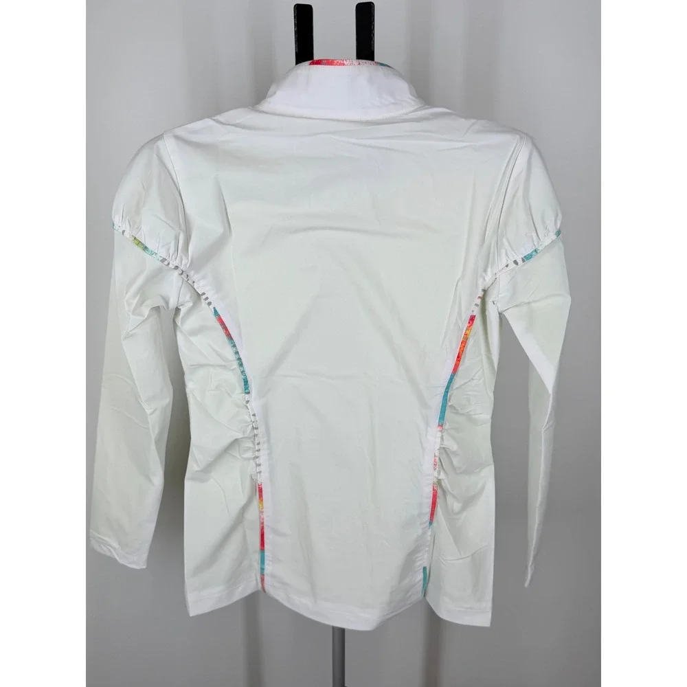 SwingDish Womens Golf Set Sleeveless Polo Top and Full Zip Jacket White Floral S